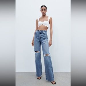 Zara Ripped Wide Leg Jeans